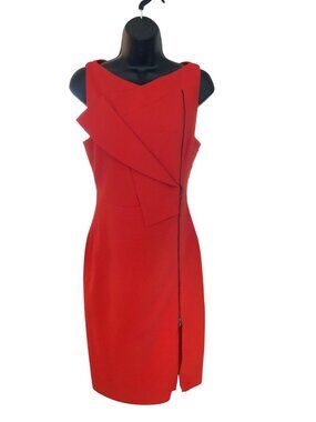 Antonio Berardi Red Sleeveless Asymmetrical Ruffle Sheath Dress With Side Zipper